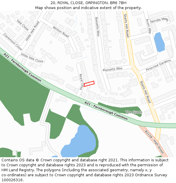 20, ROYAL CLOSE, ORPINGTON, BR6 7BH: Location map and indicative extent of plot