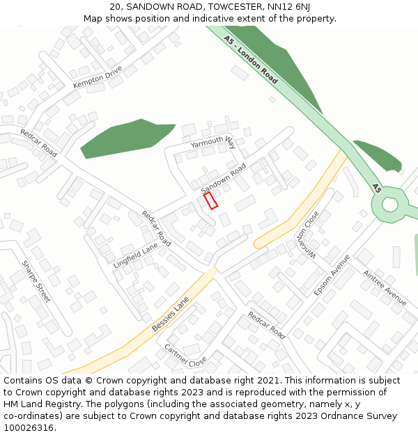 20, SANDOWN ROAD, TOWCESTER, NN12 6NJ: Location map and indicative extent of plot