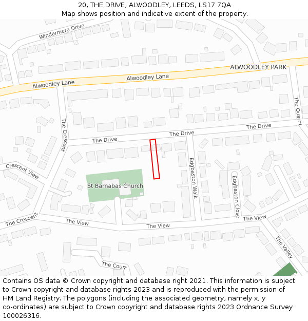 20, THE DRIVE, ALWOODLEY, LEEDS, LS17 7QA: Location map and indicative extent of plot