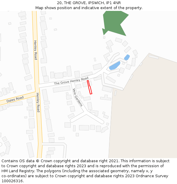 20, THE GROVE, IPSWICH, IP1 4NR: Location map and indicative extent of plot