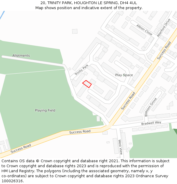 20, TRINITY PARK, HOUGHTON LE SPRING, DH4 4UL: Location map and indicative extent of plot