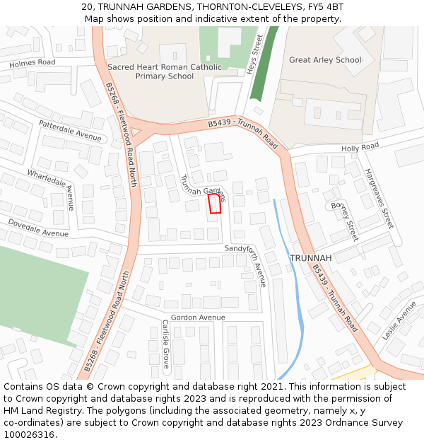 20, TRUNNAH GARDENS, THORNTON-CLEVELEYS, FY5 4BT: Location map and indicative extent of plot