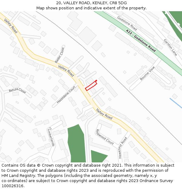 20, VALLEY ROAD, KENLEY, CR8 5DG: Location map and indicative extent of plot