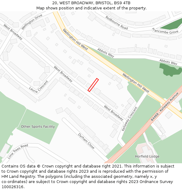 20, WEST BROADWAY, BRISTOL, BS9 4TB: Location map and indicative extent of plot