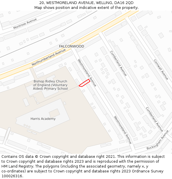 20, WESTMORELAND AVENUE, WELLING, DA16 2QD: Location map and indicative extent of plot