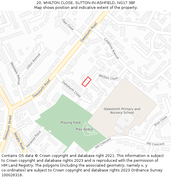 20, WHILTON CLOSE, SUTTON-IN-ASHFIELD, NG17 3BF: Location map and indicative extent of plot