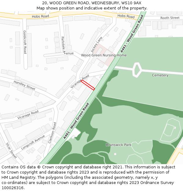 20, WOOD GREEN ROAD, WEDNESBURY, WS10 9AX: Location map and indicative extent of plot