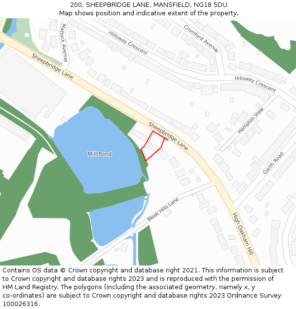 200, SHEEPBRIDGE LANE, MANSFIELD, NG18 5DU: Location map and indicative extent of plot