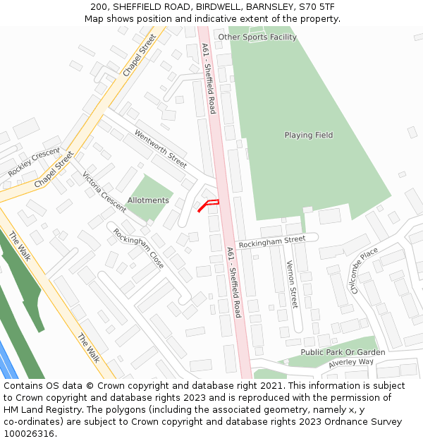 200, SHEFFIELD ROAD, BIRDWELL, BARNSLEY, S70 5TF: Location map and indicative extent of plot