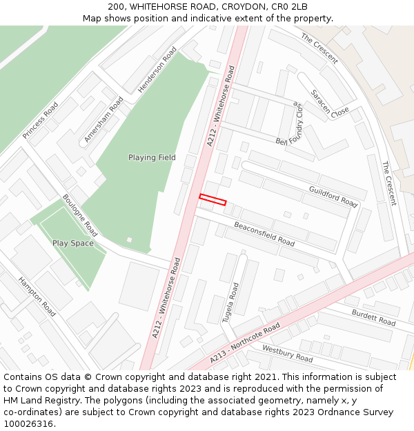 200, WHITEHORSE ROAD, CROYDON, CR0 2LB: Location map and indicative extent of plot