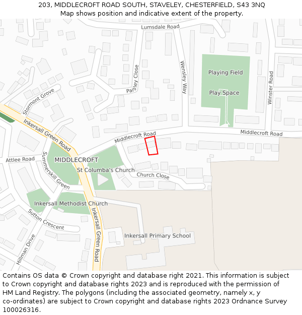 203, MIDDLECROFT ROAD SOUTH, STAVELEY, CHESTERFIELD, S43 3NQ: Location map and indicative extent of plot