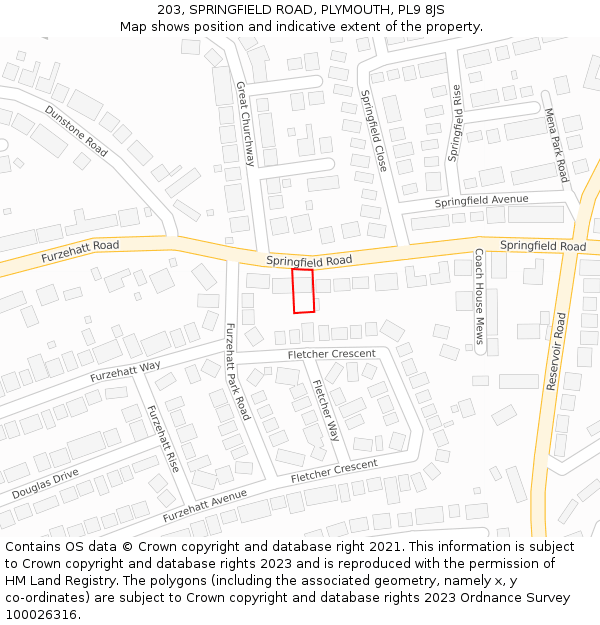 203, SPRINGFIELD ROAD, PLYMOUTH, PL9 8JS: Location map and indicative extent of plot