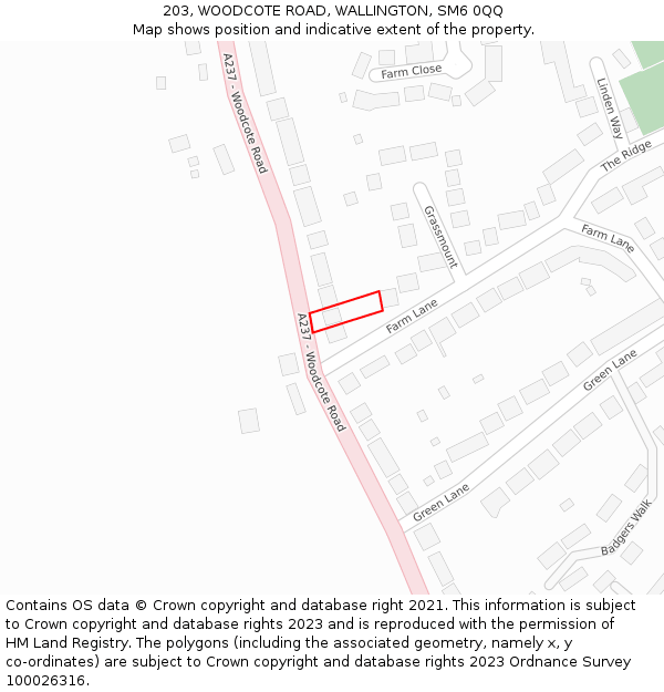 203, WOODCOTE ROAD, WALLINGTON, SM6 0QQ: Location map and indicative extent of plot