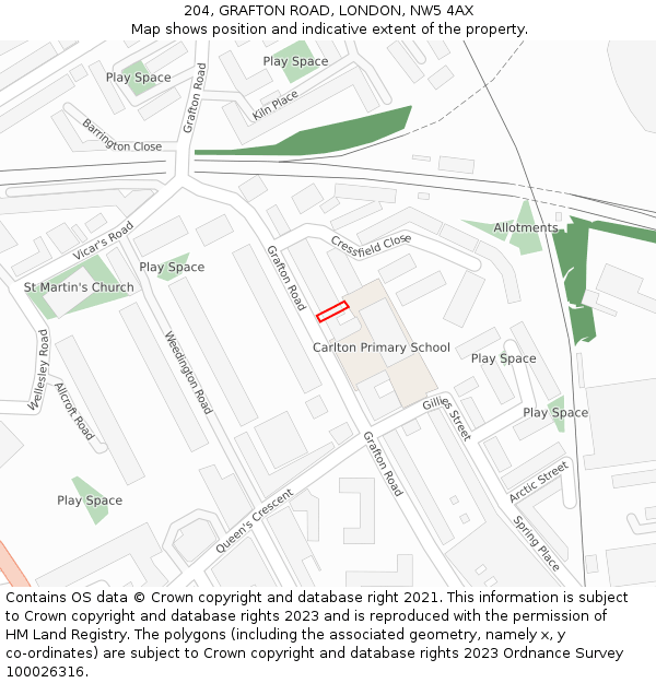 204, GRAFTON ROAD, LONDON, NW5 4AX: Location map and indicative extent of plot