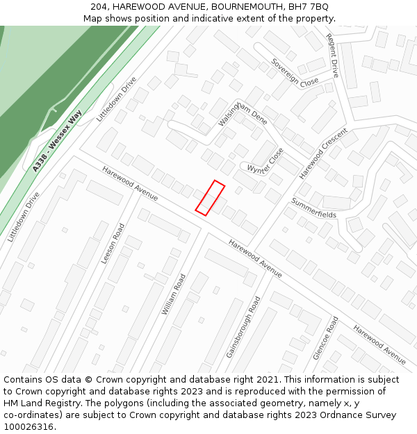 204, HAREWOOD AVENUE, BOURNEMOUTH, BH7 7BQ: Location map and indicative extent of plot