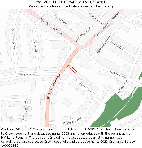 204, MUSWELL HILL ROAD, LONDON, N10 3NH: Location map and indicative extent of plot