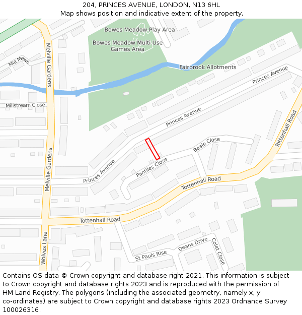 204, PRINCES AVENUE, LONDON, N13 6HL: Location map and indicative extent of plot