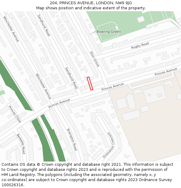 204, PRINCES AVENUE, LONDON, NW9 9JG: Location map and indicative extent of plot