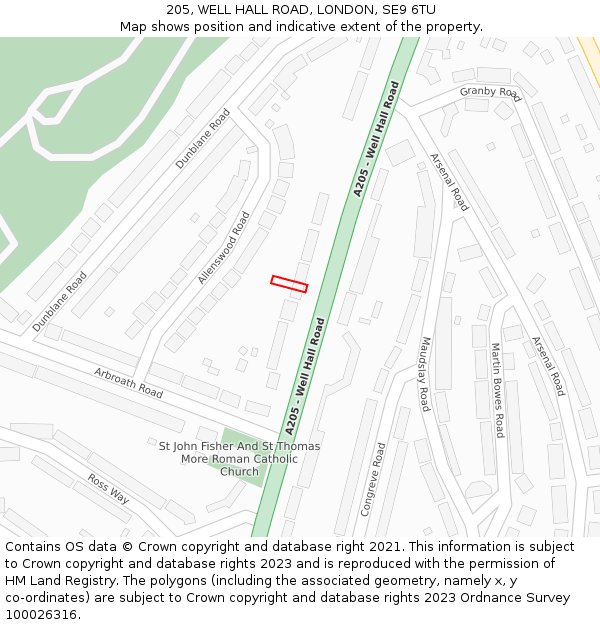 205, WELL HALL ROAD, LONDON, SE9 6TU: Location map and indicative extent of plot
