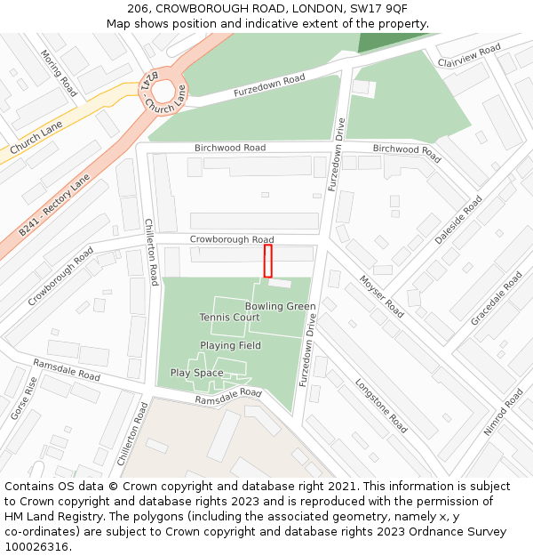 206, CROWBOROUGH ROAD, LONDON, SW17 9QF: Location map and indicative extent of plot