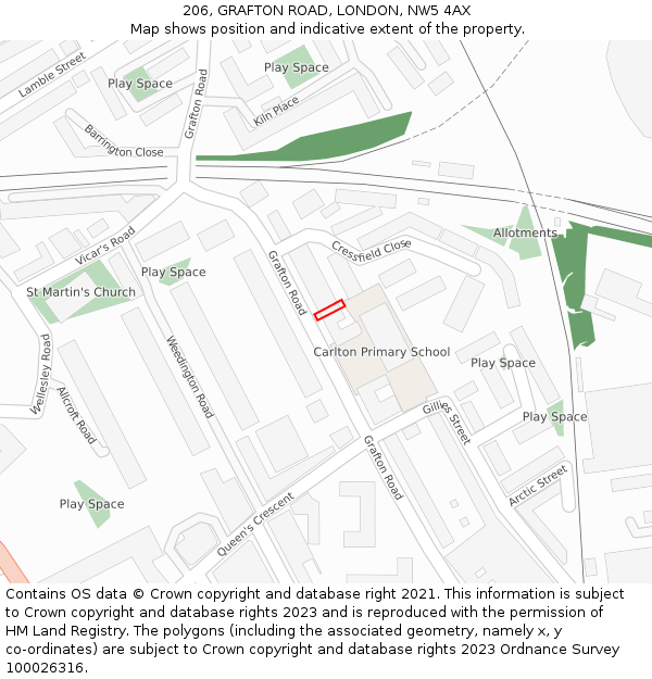 206, GRAFTON ROAD, LONDON, NW5 4AX: Location map and indicative extent of plot