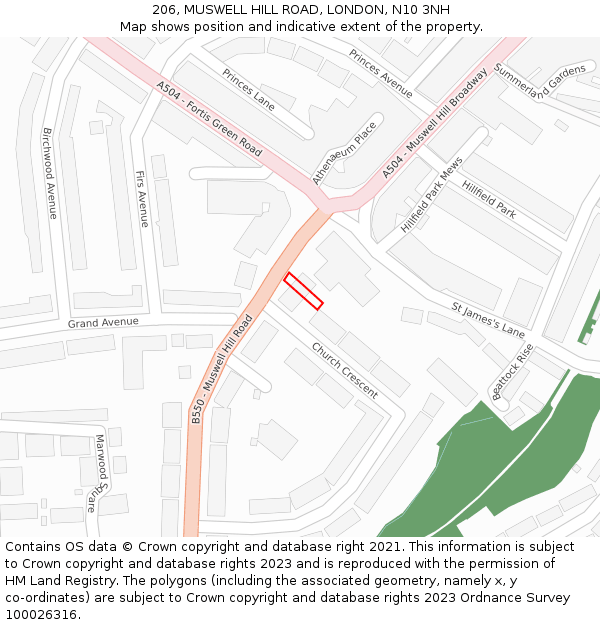 206, MUSWELL HILL ROAD, LONDON, N10 3NH: Location map and indicative extent of plot
