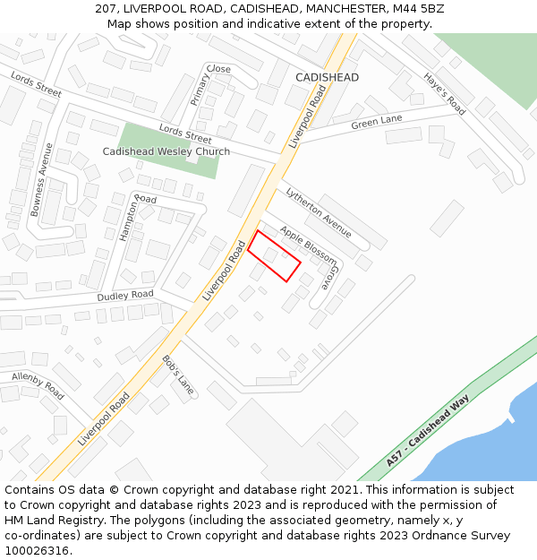 207, LIVERPOOL ROAD, CADISHEAD, MANCHESTER, M44 5BZ: Location map and indicative extent of plot