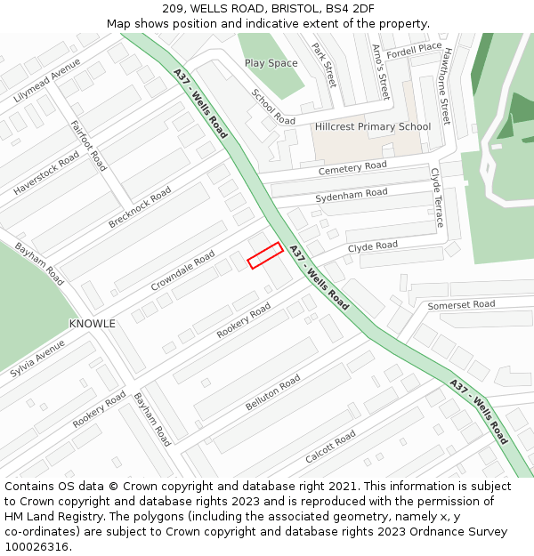 209, WELLS ROAD, BRISTOL, BS4 2DF: Location map and indicative extent of plot