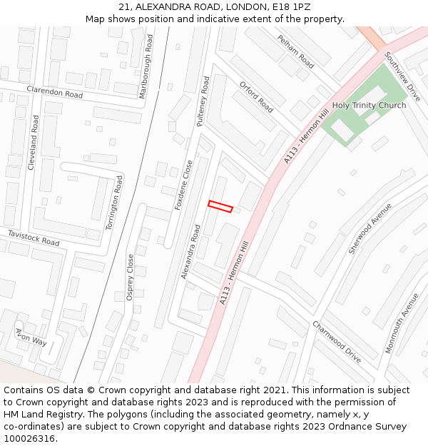 21, ALEXANDRA ROAD, LONDON, E18 1PZ: Location map and indicative extent of plot