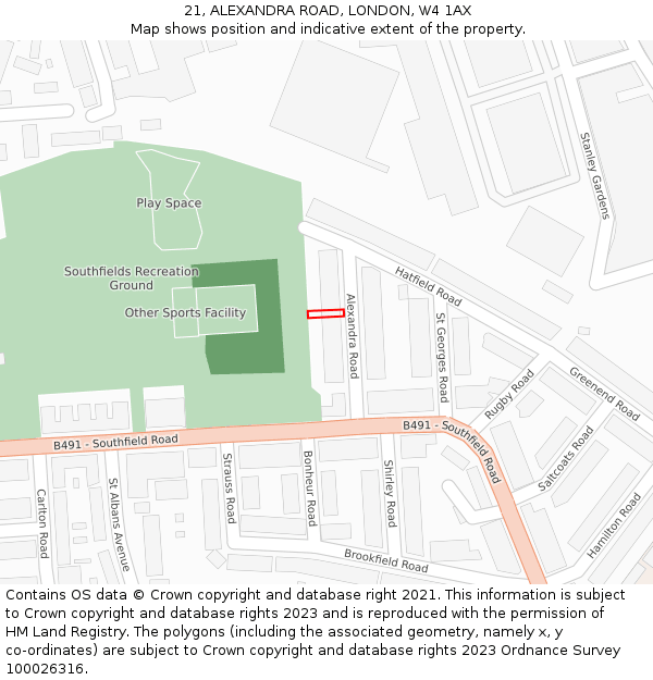 21, ALEXANDRA ROAD, LONDON, W4 1AX: Location map and indicative extent of plot