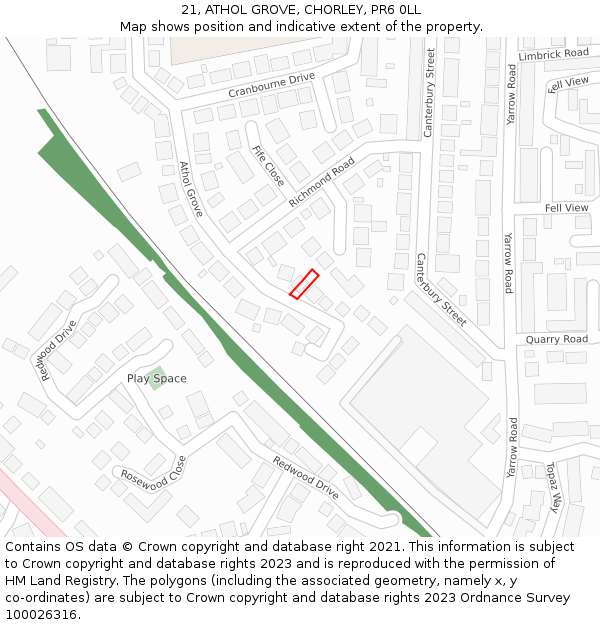 21, ATHOL GROVE, CHORLEY, PR6 0LL: Location map and indicative extent of plot