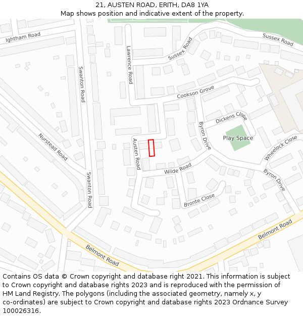 21, AUSTEN ROAD, ERITH, DA8 1YA: Location map and indicative extent of plot