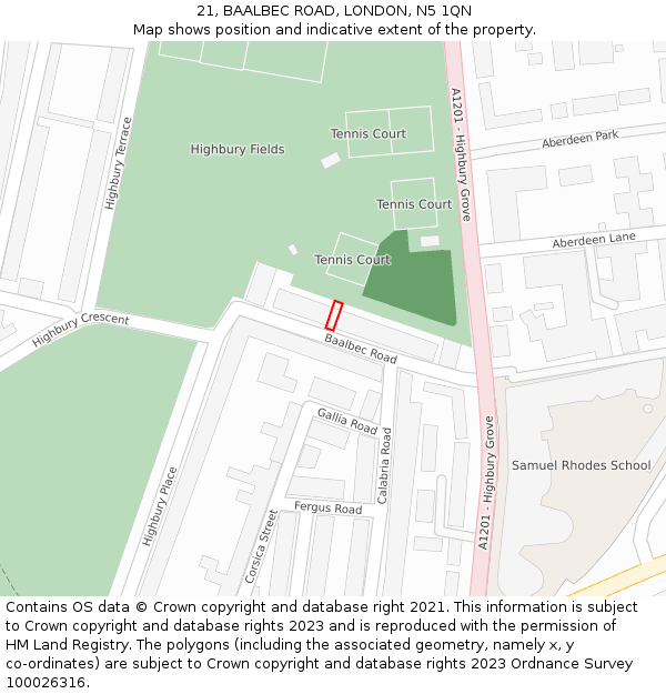 21, BAALBEC ROAD, LONDON, N5 1QN: Location map and indicative extent of plot