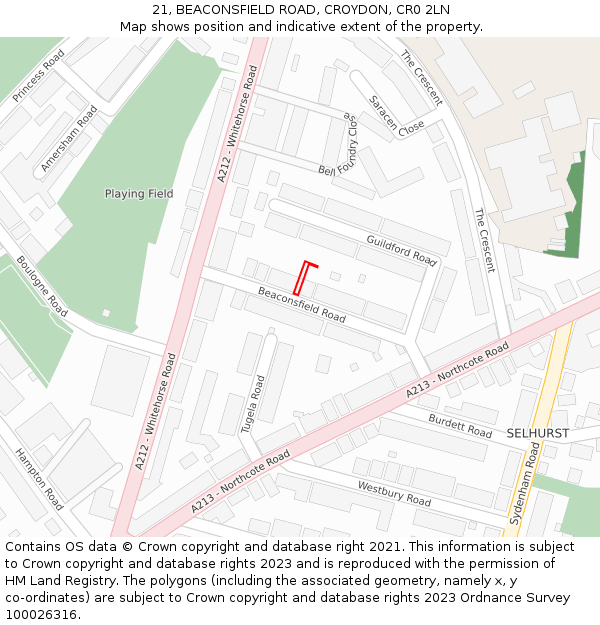 21, BEACONSFIELD ROAD, CROYDON, CR0 2LN: Location map and indicative extent of plot