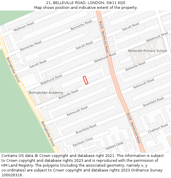 21, BELLEVILLE ROAD, LONDON, SW11 6QS: Location map and indicative extent of plot