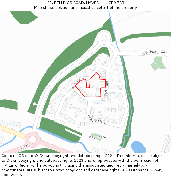 21, BELLINGS ROAD, HAVERHILL, CB9 7RB: Location map and indicative extent of plot