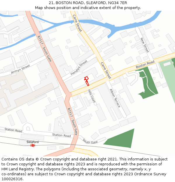 21, BOSTON ROAD, SLEAFORD, NG34 7ER: Location map and indicative extent of plot