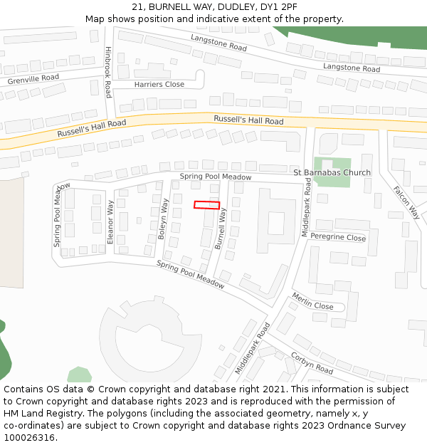21, BURNELL WAY, DUDLEY, DY1 2PF: Location map and indicative extent of plot