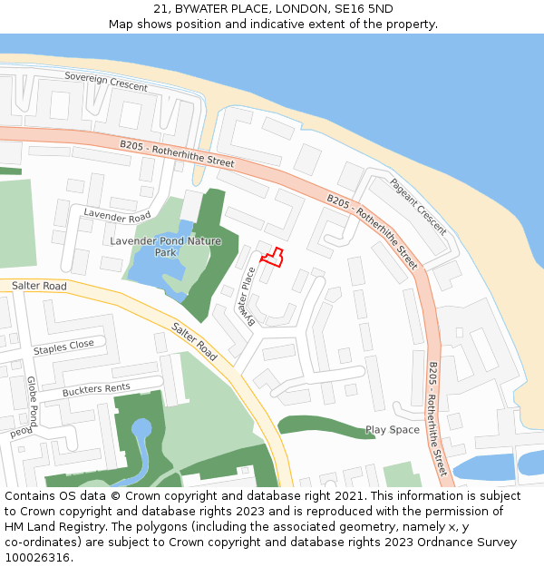 21, BYWATER PLACE, LONDON, SE16 5ND: Location map and indicative extent of plot