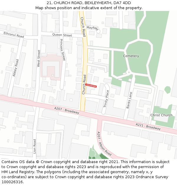 21, CHURCH ROAD, BEXLEYHEATH, DA7 4DD: Location map and indicative extent of plot