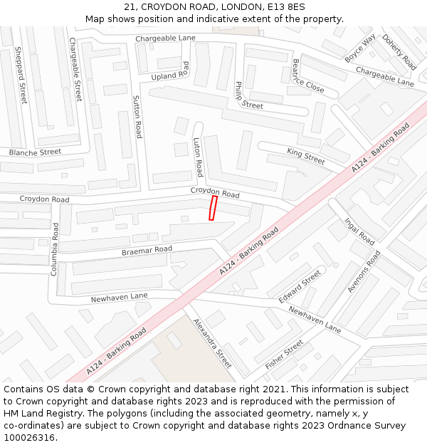 21, CROYDON ROAD, LONDON, E13 8ES: Location map and indicative extent of plot