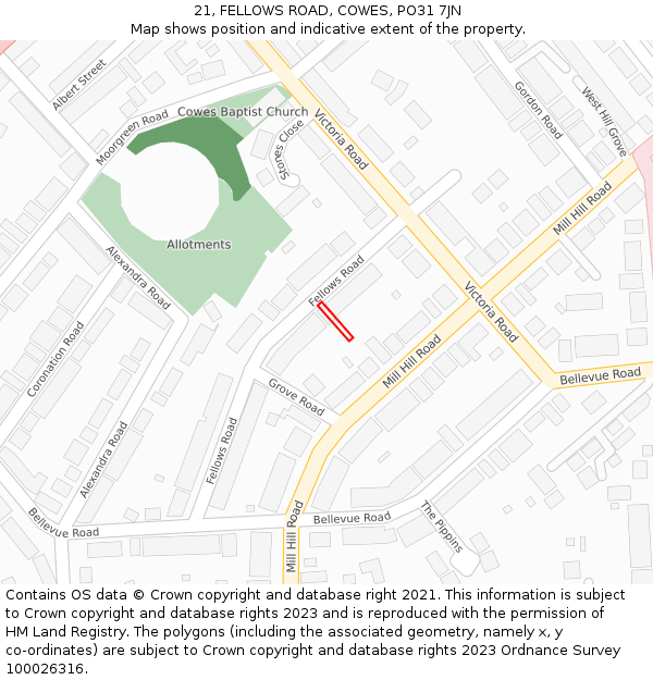 21, FELLOWS ROAD, COWES, PO31 7JN: Location map and indicative extent of plot