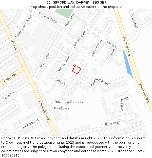 21, GIFFORD WAY, DARWEN, BB3 3BF: Location map and indicative extent of plot