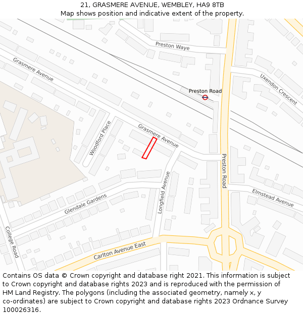 21, GRASMERE AVENUE, WEMBLEY, HA9 8TB: Location map and indicative extent of plot