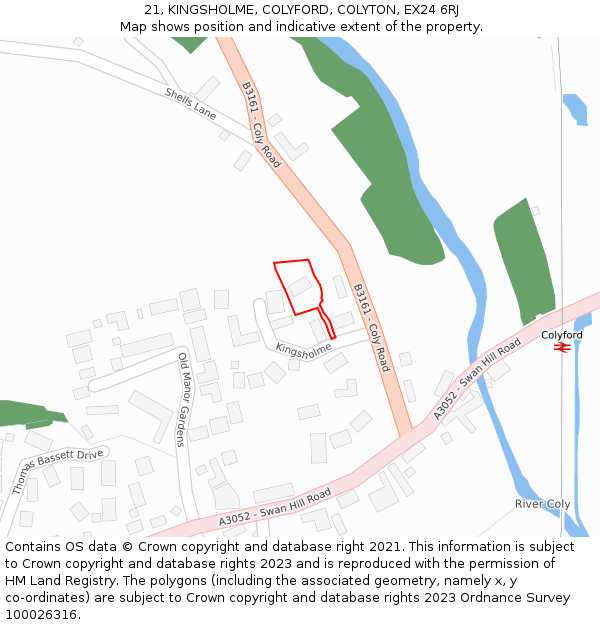 21, KINGSHOLME, COLYFORD, COLYTON, EX24 6RJ: Location map and indicative extent of plot