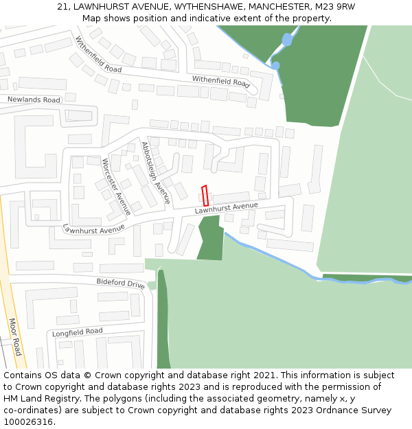 21, LAWNHURST AVENUE, WYTHENSHAWE, MANCHESTER, M23 9RW: Location map and indicative extent of plot