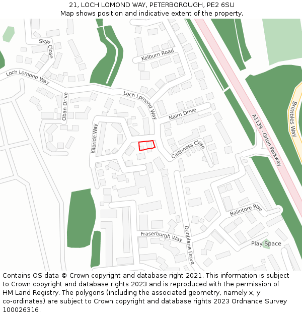 21, LOCH LOMOND WAY, PETERBOROUGH, PE2 6SU: Location map and indicative extent of plot