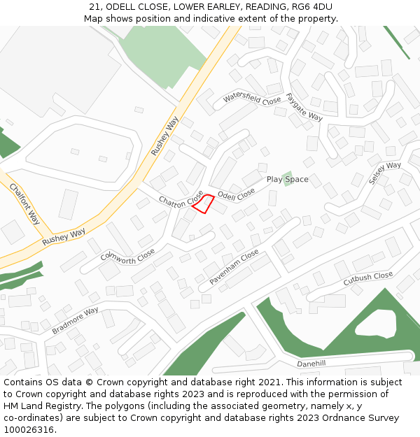 21, ODELL CLOSE, LOWER EARLEY, READING, RG6 4DU: Location map and indicative extent of plot