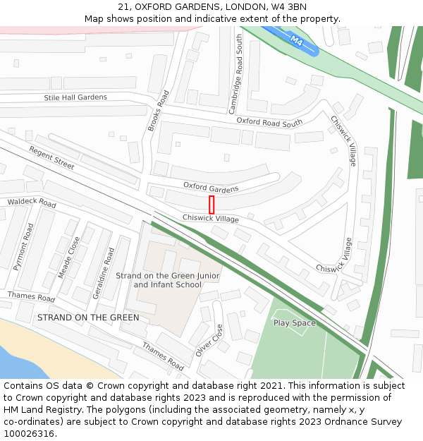 21, OXFORD GARDENS, LONDON, W4 3BN: Location map and indicative extent of plot