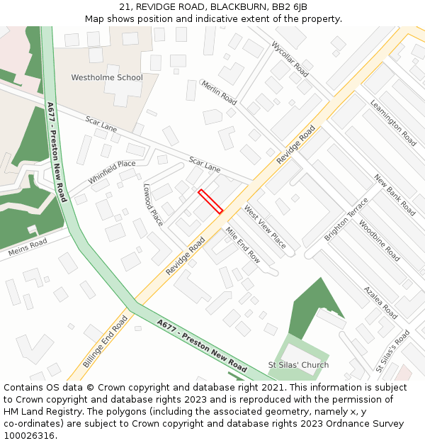 21, REVIDGE ROAD, BLACKBURN, BB2 6JB: Location map and indicative extent of plot